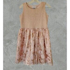 Place Girls Sleeveless Jacquard Matching Metallic Rose Lining Dress Size 14